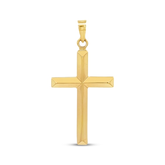 Beveled Cross Necklace Charm 10K Yellow Gold