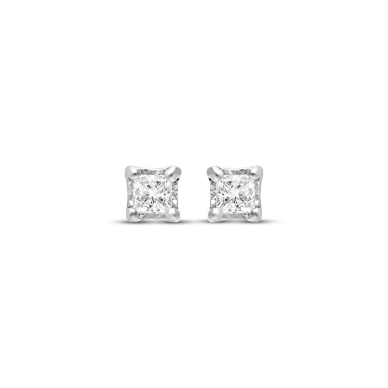 Main Image 2 of Radiant Reflections Princess-Cut Diamond Solitaire Stud Earrings 1/10 ct tw Sterling Silver (I/I3)