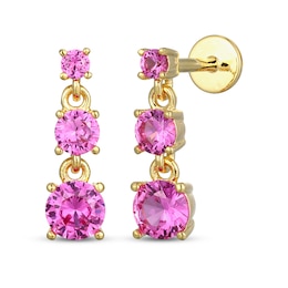 STUDIO BY KAY Pink Lab-Created Sapphire Three-Tier Dangle Earrings 24K Yellow Gold Vermeil Sterling Silver