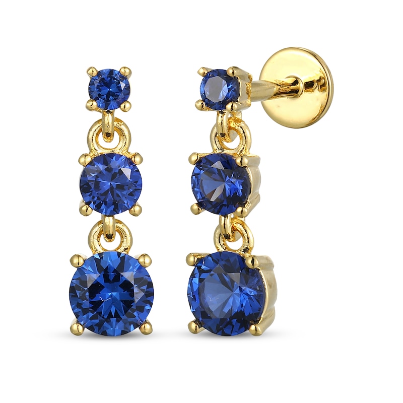 Main Image 1 of STUDIO BY KAY Blue Lab-Created Sapphire Three-Tier Dangle Earrings 24K Yellow Gold Vermeil Sterling Silver