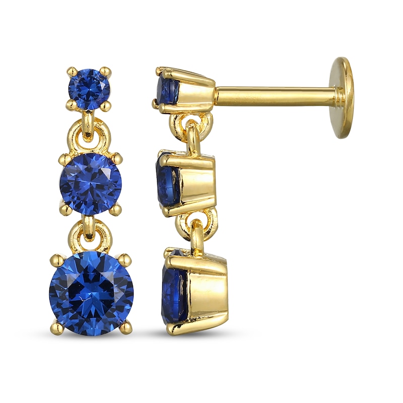 Main Image 2 of STUDIO BY KAY Blue Lab-Created Sapphire Three-Tier Dangle Earrings 24K Yellow Gold Vermeil Sterling Silver