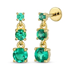 STUDIO BY KAY Lab-Created Emerald Three-Tier Dangle Earrings 24K Yellow Gold Vermeil Sterling Silver