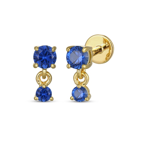 STUDIO BY KAY Blue Lab-Created Sapphire Mini-Dangle Earrings 24K Yellow Gold Vermeil Sterling Silver