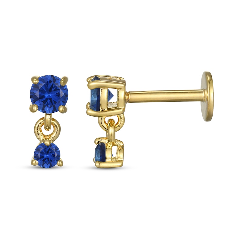 Main Image 3 of STUDIO BY KAY Blue Lab-Created Sapphire Mini-Dangle Earrings 24K Yellow Gold Vermeil Sterling Silver