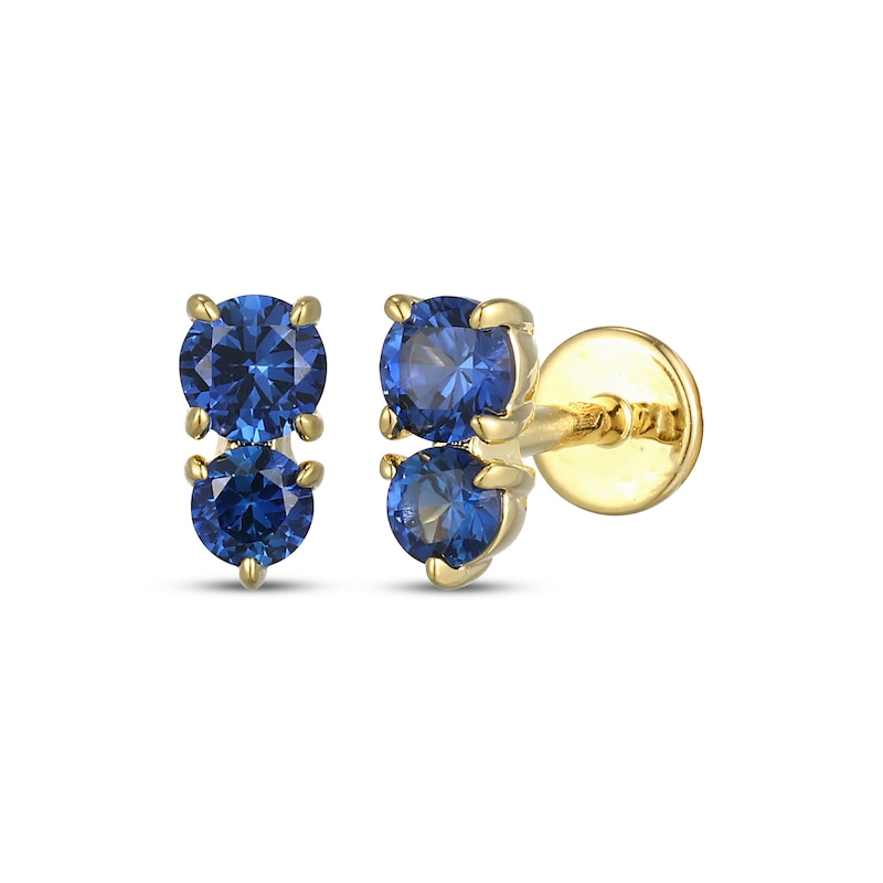 Main Image 1 of STUDIO BY KAY Blue Lab-Created Sapphire Two-Stone Stud Earrings 24K Yellow Gold Vermeil Sterling Silver