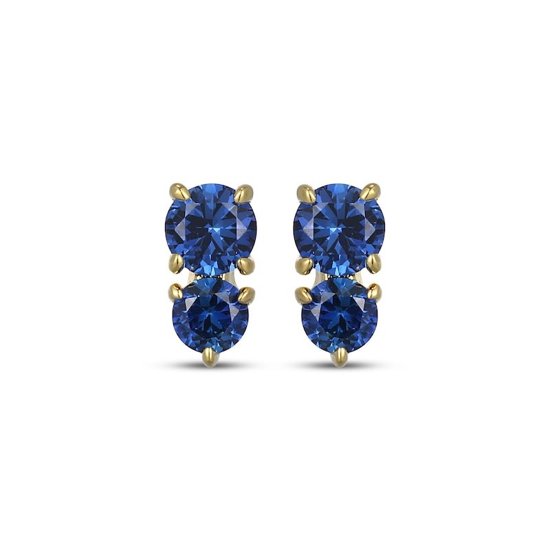 Main Image 2 of STUDIO BY KAY Blue Lab-Created Sapphire Two-Stone Stud Earrings 24K Yellow Gold Vermeil Sterling Silver