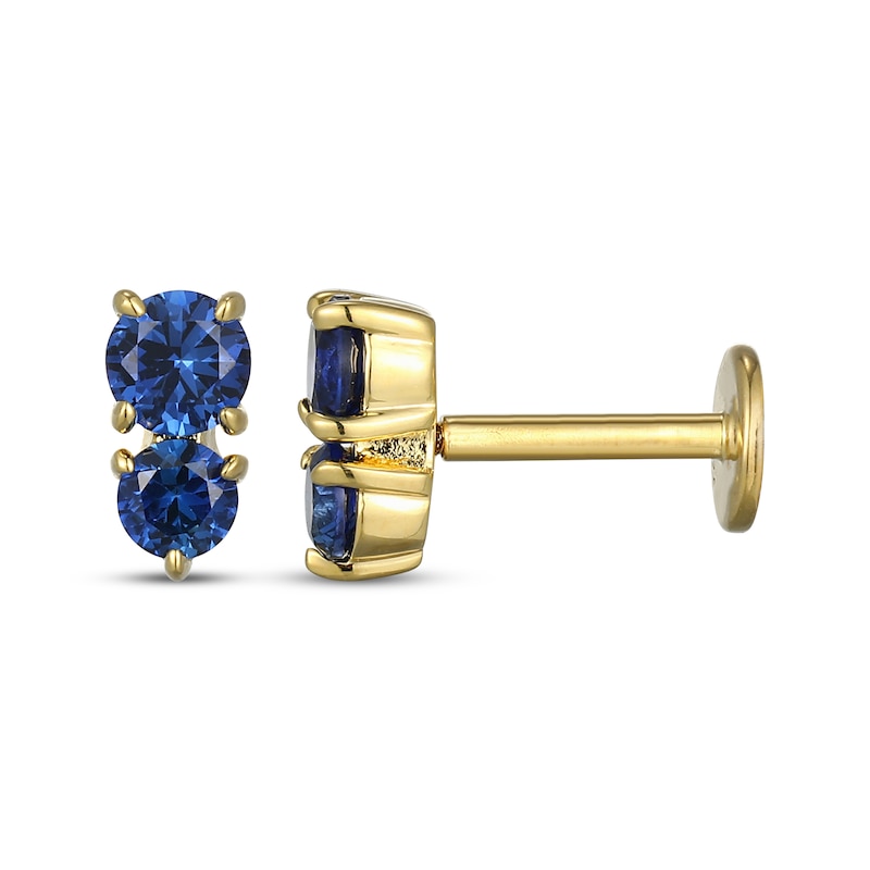Main Image 3 of STUDIO BY KAY Blue Lab-Created Sapphire Two-Stone Stud Earrings 24K Yellow Gold Vermeil Sterling Silver