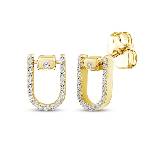 Diamond Stirrup Stud Earrings 1/10 ct tw 10K Yellow Gold