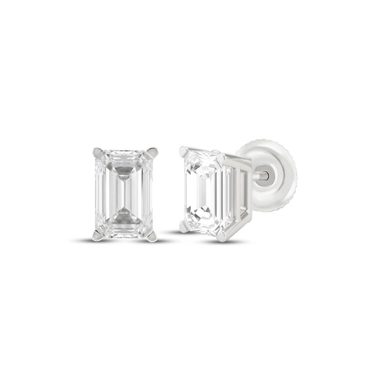 Main Image 1 of KAY Lab-Grown Diamond Certified Emerald-Cut Solitaire Stud Earrings 2 ct tw 14K White Gold (F/VS2)