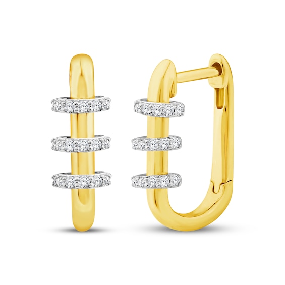 Diamond "Floating Halo" Hoop Earrings 1/8 ct tw 10K Yellow Gold