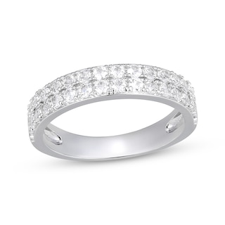 White Lab-Created Sapphire Double-Row Ring Sterling Silver