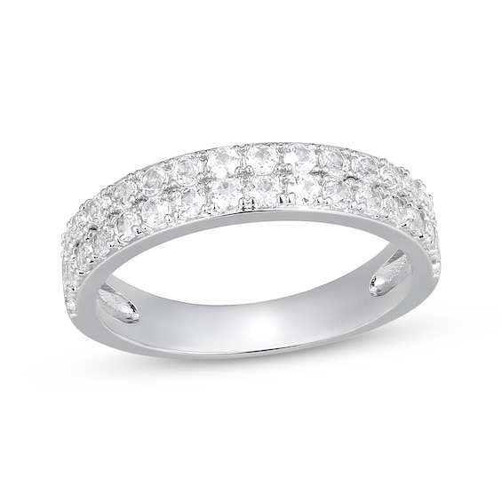 White Lab-Created Sapphire Double-Row Ring Sterling Silver