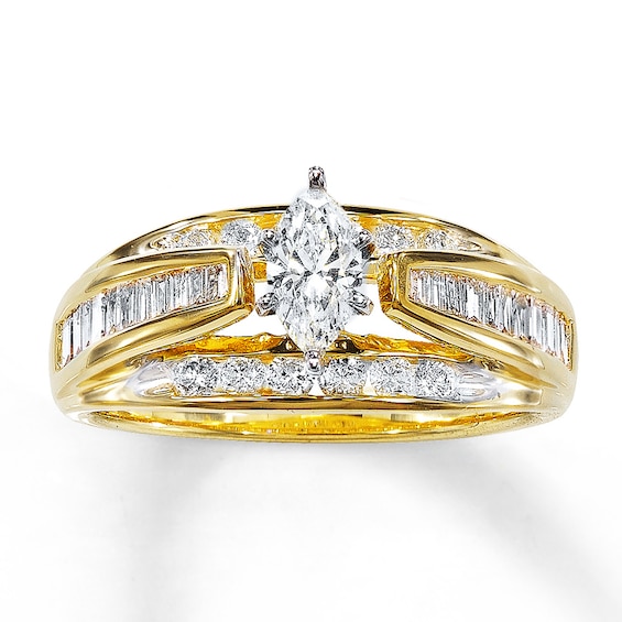 Previously Owned Engagement Ring 1 ct tw Marquise, Baguette & Round-cut Diamonds 14K Yellow Gold