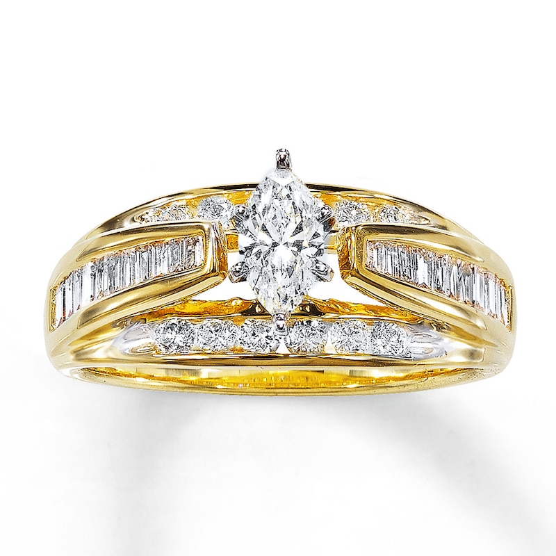 Main Image 1 of Previously Owned Engagement Ring 1 ct tw Marquise, Baguette & Round-cut Diamonds 14K Yellow Gold