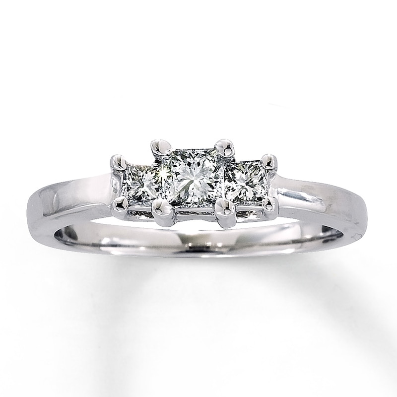 Previously Owned 3-Stone Engagement Ring 1/2 ct tw Princess-cut Diamonds 14K White Gold