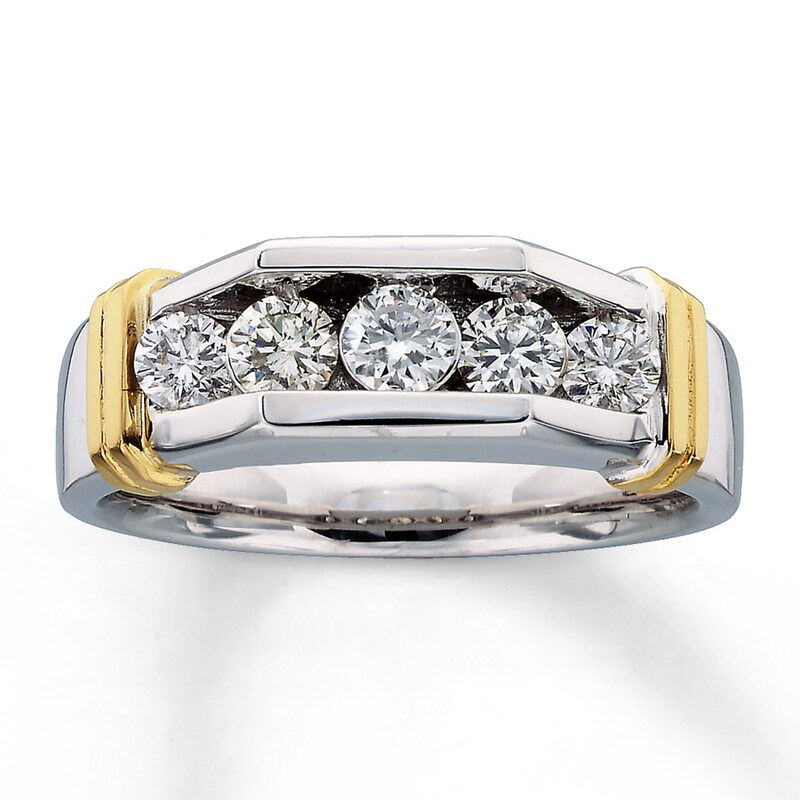 Main Image 1 of Previously Owned Men's Wedding Band 1 ct tw Round-cut Diamonds 14K Two-Tone Gold