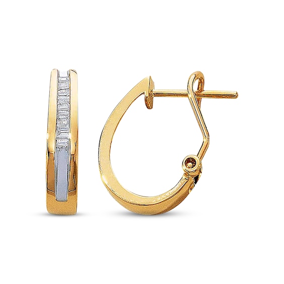 Previously Owned Diamond Hoop Earrings 1/4 cttw Baguette-Cut 14K Yellow Gold