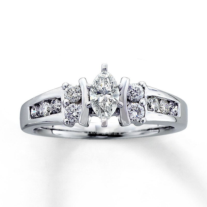 Previously Owned Engagement Ring 3/4 ct tw Marquise & Round-cut Diamonds 14K White Gold