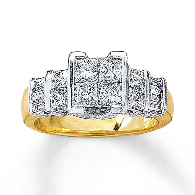 Previously Owned Engagment Ring 1-1/2 ct tw Princess & Baguette-cut Diamonds 14K Two-Tone Gold