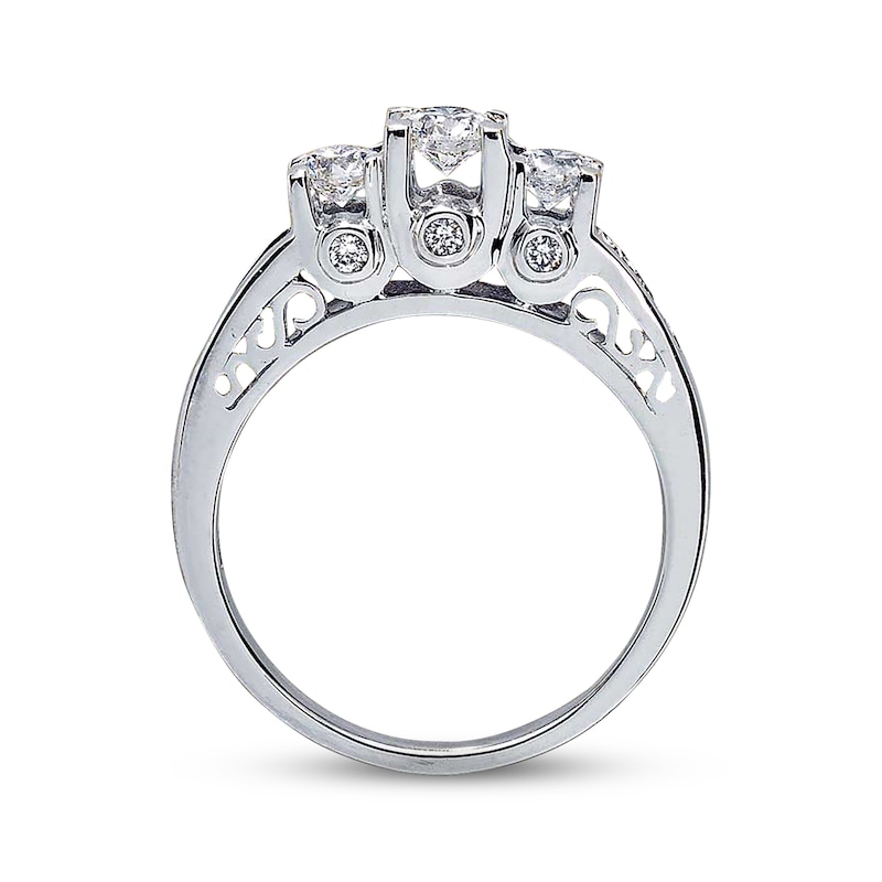 Previously Owned 3-Stone Diamond Engagement Ring 1 ct tw Round & Baguette-cut 14K White Gold