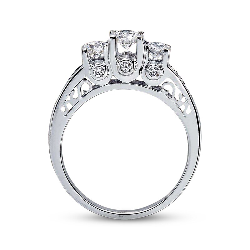 Previously Owned 3-Stone Diamond Engagement Ring 1 ct tw Round & Baguette-cut 14K White Gold
