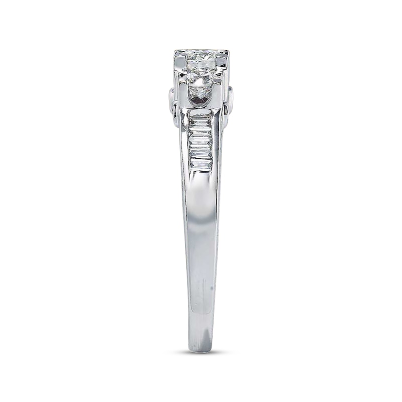 Previously Owned 3-Stone Diamond Engagement Ring 1 ct tw Round & Baguette-cut 14K White Gold