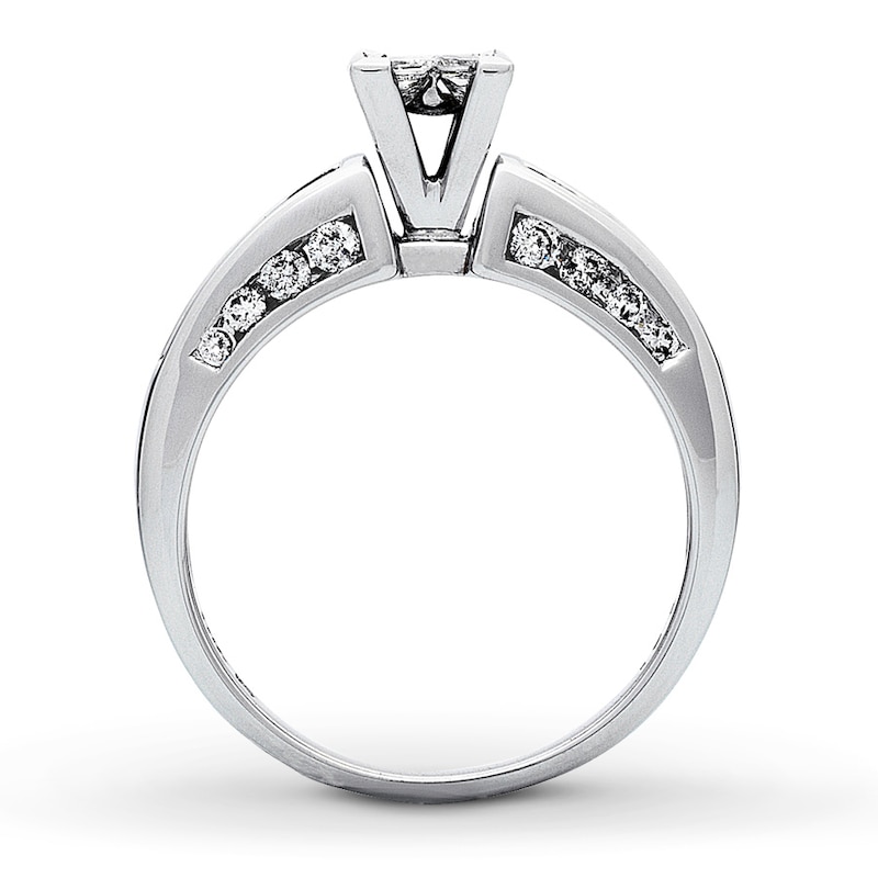 Main Image 2 of Previously Owned Diamond Engagement Ring 1 ct tw Princess, Baguette & Round-cut 14K White Gold