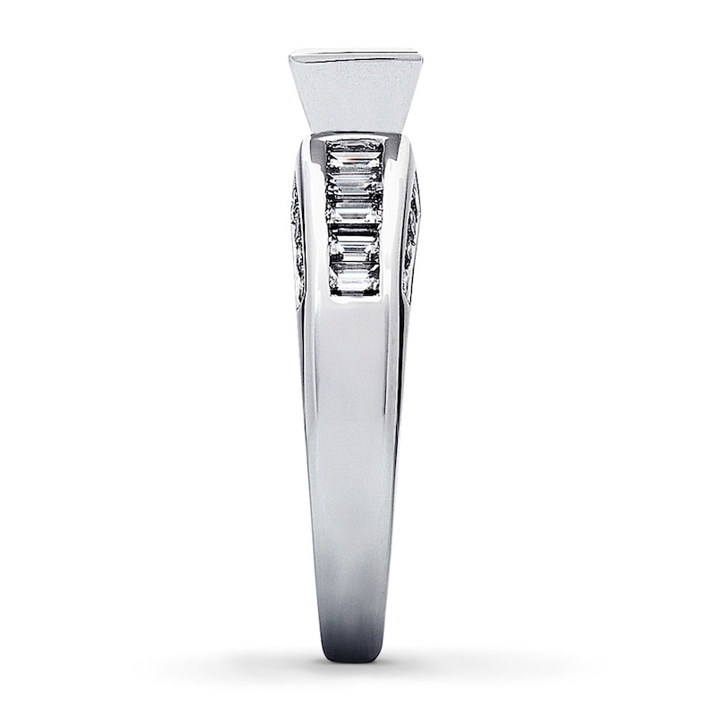 Main Image 3 of Previously Owned Diamond Engagement Ring 1 ct tw Princess, Baguette & Round-cut 14K White Gold