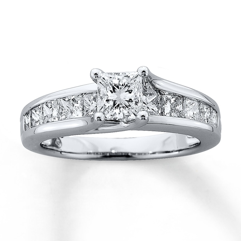 Main Image 1 of Previously Owned Engagement Ring 2 ct tw Princess-cut Diamonds 14K White Gold
