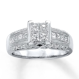 Previously Owned Engagement Ring 1 ct tw Princess & Round-cut Diamonds 14K White Gold