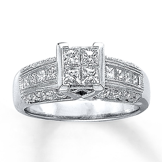 Previously Owned Engagement Ring 1 ct tw Princess & Round-cut Diamonds 14K White Gold