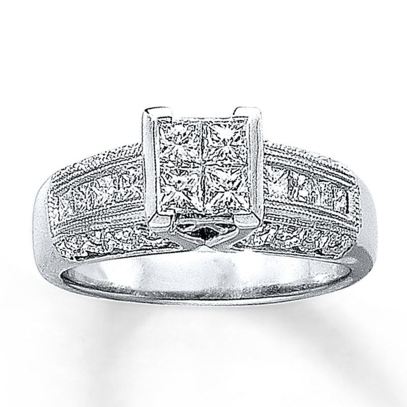 Previously Owned Engagmenet Ring 1 ct tw Princess & Round-cut Diamonds 14K White Gold