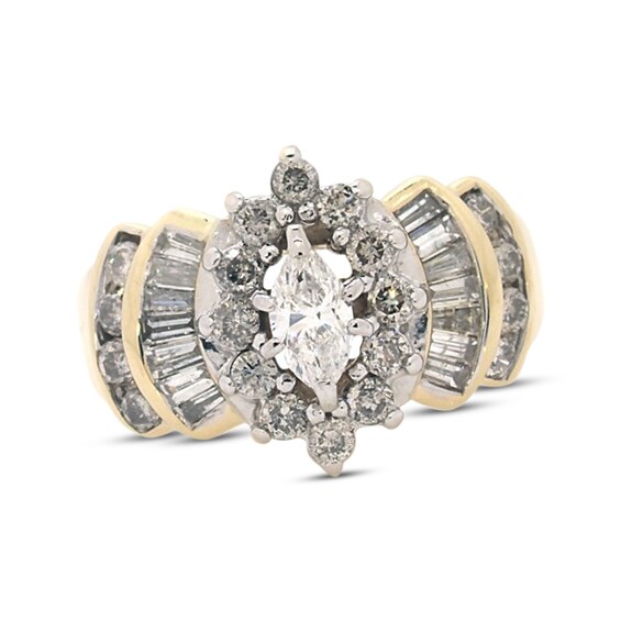 Previously Owned Diamond Engagement Ring 1-1/2 ct tw Marquise, Baguette & Round 14K Yellow Gold