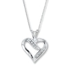 Thumbnail Image 1 of Previously Owned Diamond Heart Necklace 1/4 ct tw Round & Baguette-cut 10K White Gold