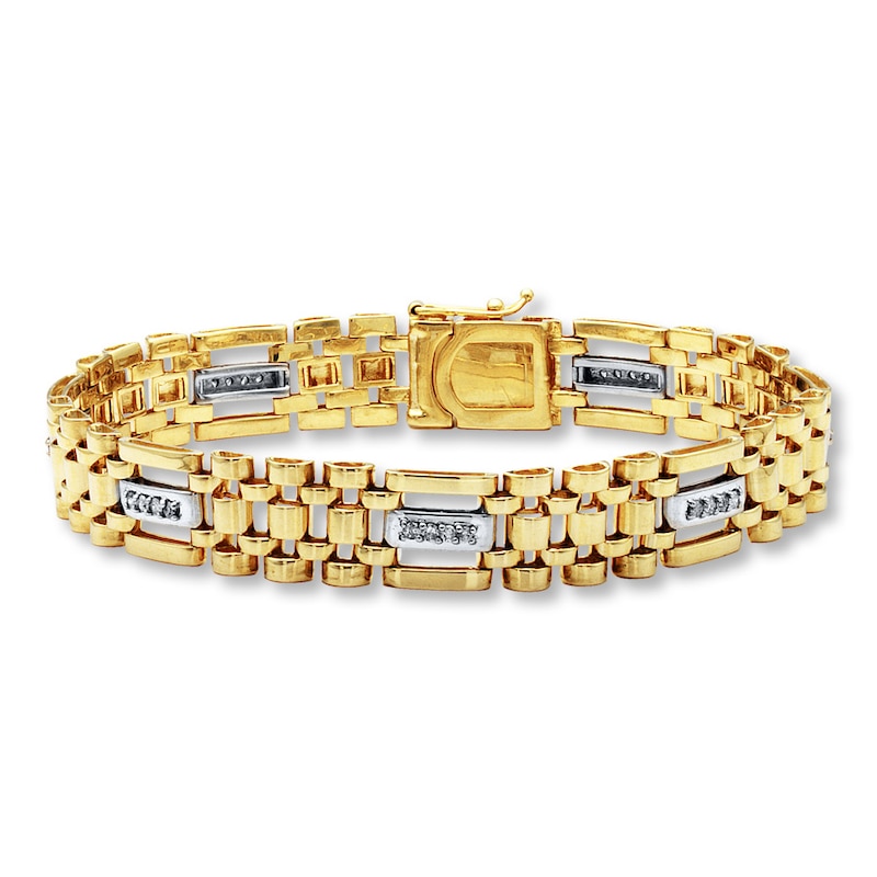 Main Image 1 of Previously Owned Men's Diamond Bracelet 1/2 ct tw Round-cut 10K Two-Tone Gold