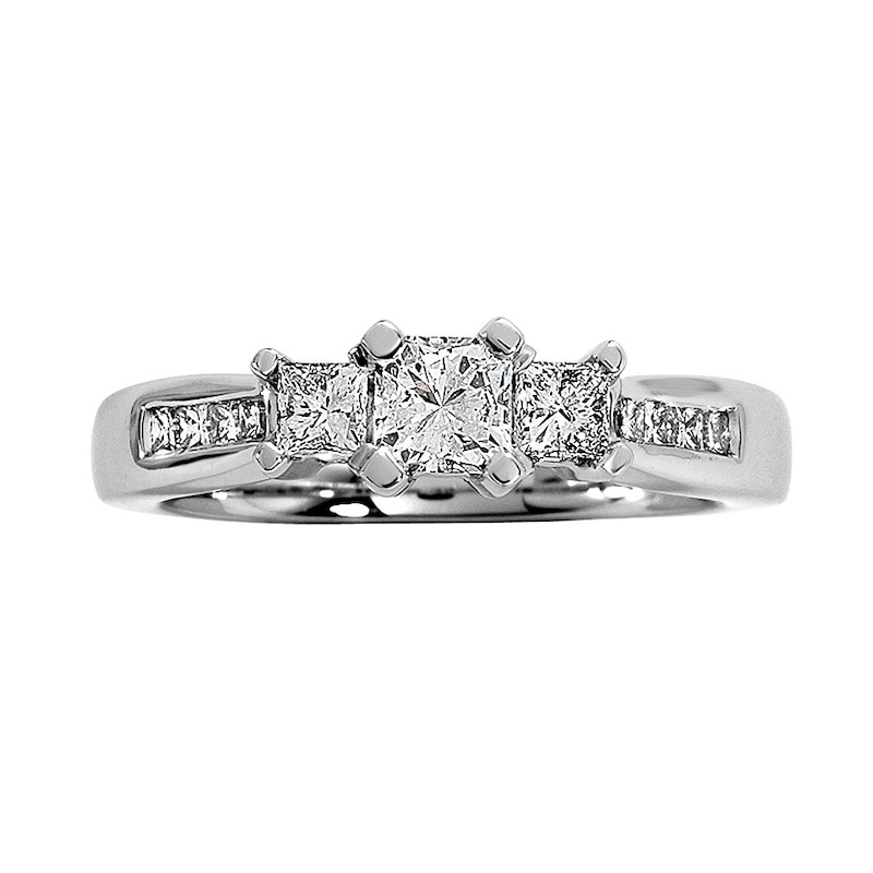 Previously Owned 3-Stone Diamond Enagement Ring 3/4 ct tw Princess-cut 14K White Gold
