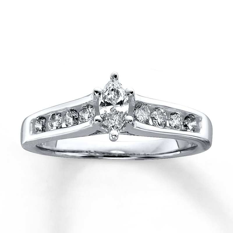 Main Image 1 of Previously Owned Engagement Ring 5/8 ct tw Marquise & Round-cut Diamonds 14K White Gold