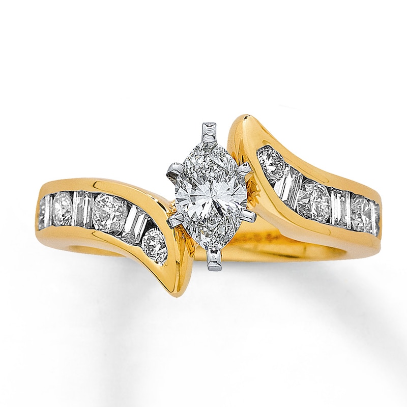 Previously Owned Enagement Ring 1-5/8 ct tw Marquise, Baguette & Round-cut Diamonds 14K Yellow Gold