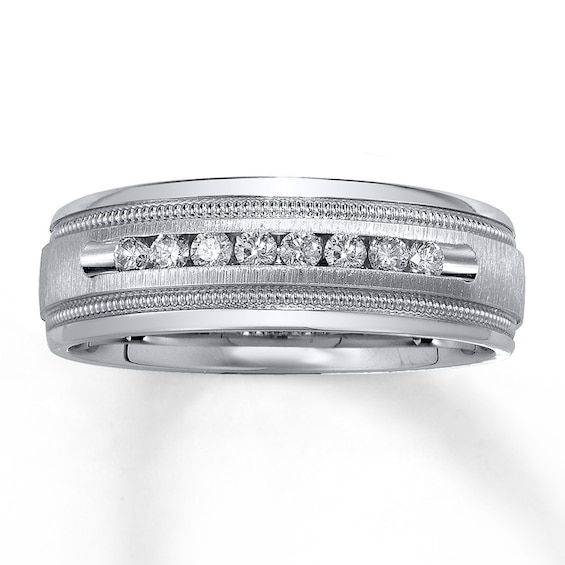 Previously Owned Men's Wedding Band 1/4 ct tw Round-cut Diamonds 14K White Gold