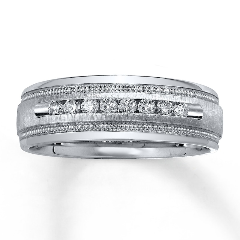 Main Image 1 of Previously Owned Men's Wedding Band 1/4 ct tw Round-cut Diamonds 14K White Gold