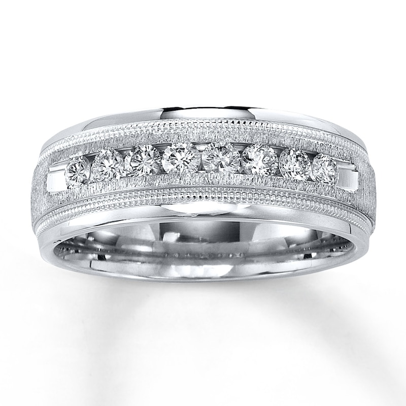 Main Image 1 of Previously Owned Men's Diamond Wedding Band 1/2 ct tw Round-cut  Diamonds 14K White Gold