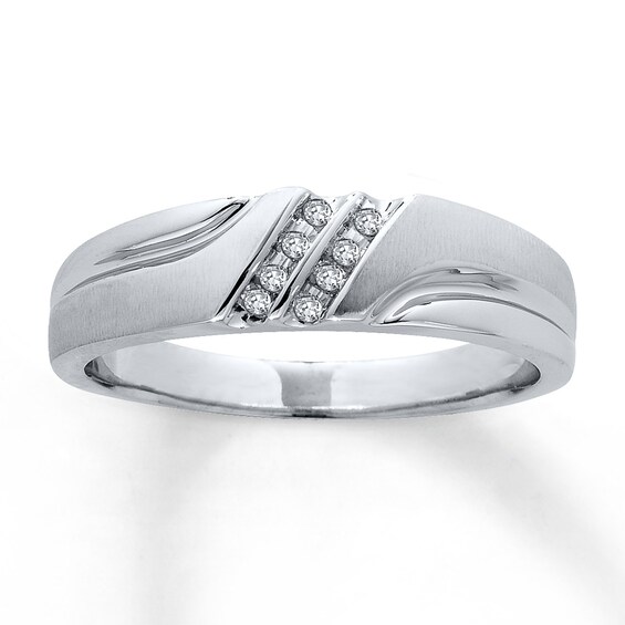 Previously Owned Men's Diamond Wedding Band 1/20 ct tw Round-cut 10K White Gold