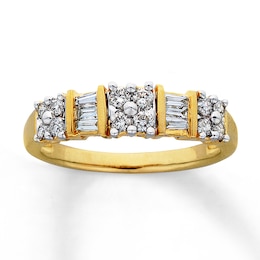 Previously Owned Anniversary Ring 1/2 ct tw Round & Baguette-cut Diamonds 14K Yellow Gold