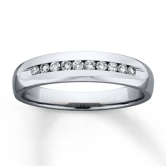 Previously Owned Men's Wedding Band 1/4 ct tw Round-cut Diamonds 14K White Gold