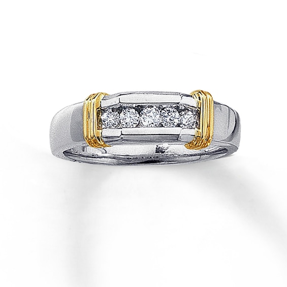 Previously Owned Men's Wedding Band 1/4 ct tw Round-cut Diamonds 14K Two-Tone Gold