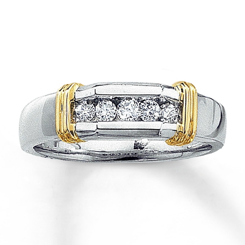 Main Image 1 of Previously Owned Men's Wedding Band 1/2 ct tw Round-cut Diamonds 14K Two-Tone Gold