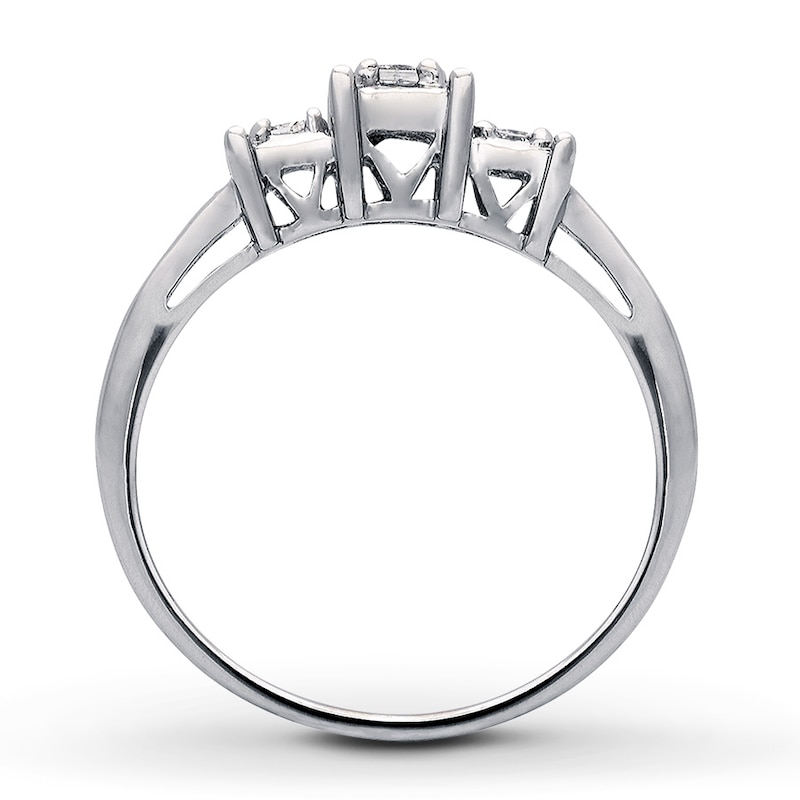 Previously Owned 3-Stone Diamond Ring 1/4 ct tw Princess & Round 14K White Gold