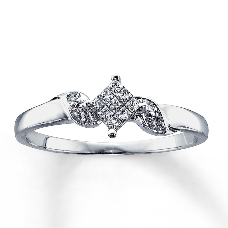 Main Image 1 of Previously Owned Promise Ring 1/6 ct tw Princess/Round 14K White Gold
