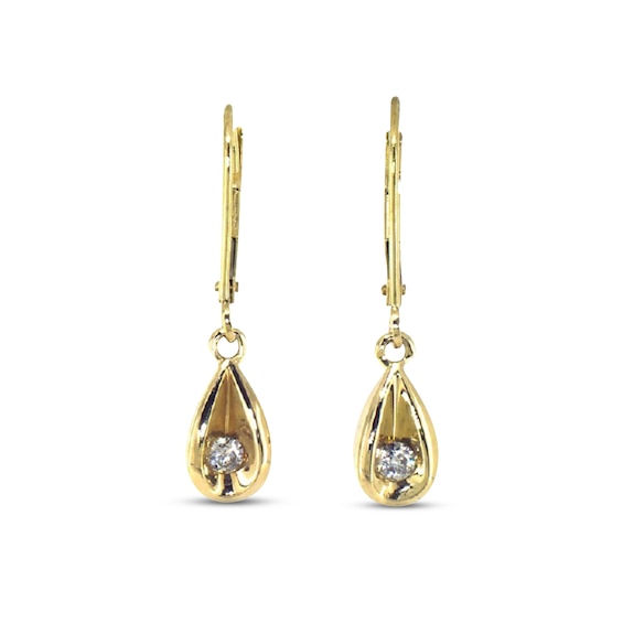 Previously Owned Diamond Teardrop Earrings 1/8 ct tw Round-cut 14K Yellow Gold