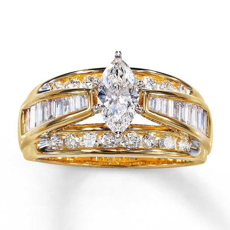 Previously Owned Ring 1-1/2 ct tw Marquise, Baguette & Round-cut Diamonds 14K Yellow Gold